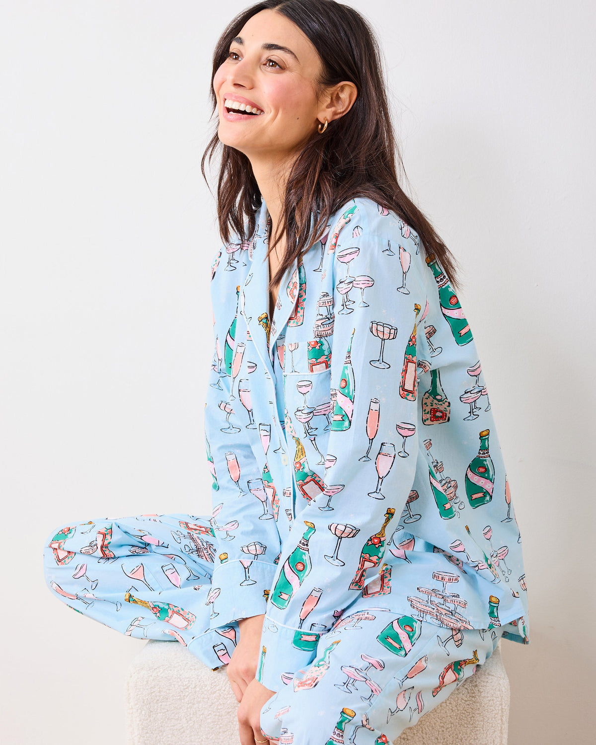 Champagne Tower - Tall Long PJ Set - Soft Blue