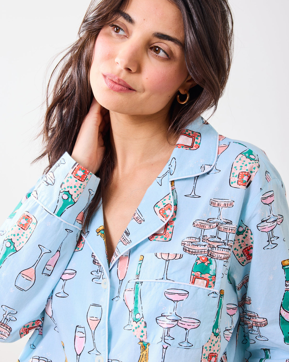 Champagne Tower - Tall Long PJ Set - Soft Blue