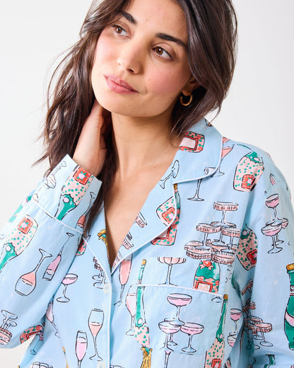 Champagne Tower - Tall Long PJ Set - Soft Blue