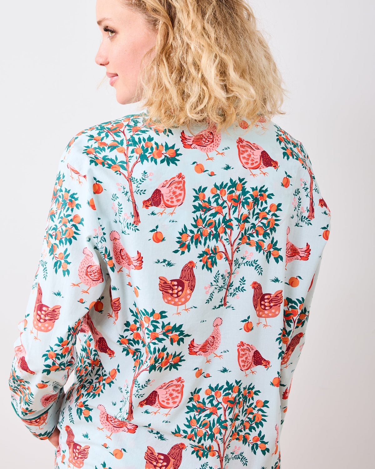 Hen House - Long PJ Set - Soft Blue