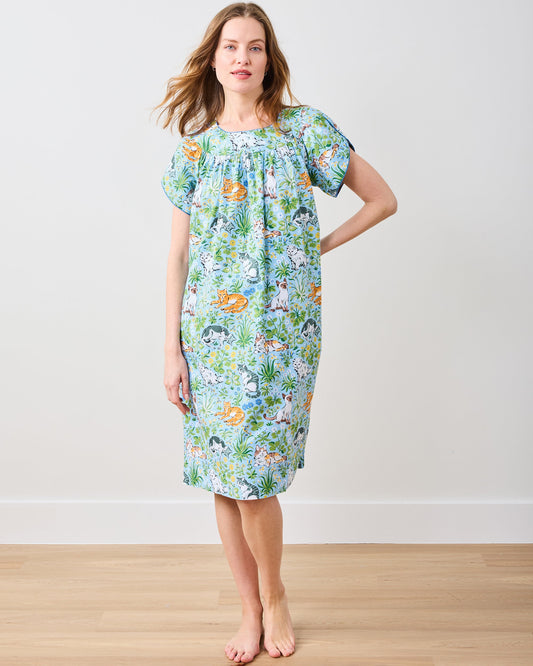 Must Love Cats - Retro Dreams Nightgown - Cornflower