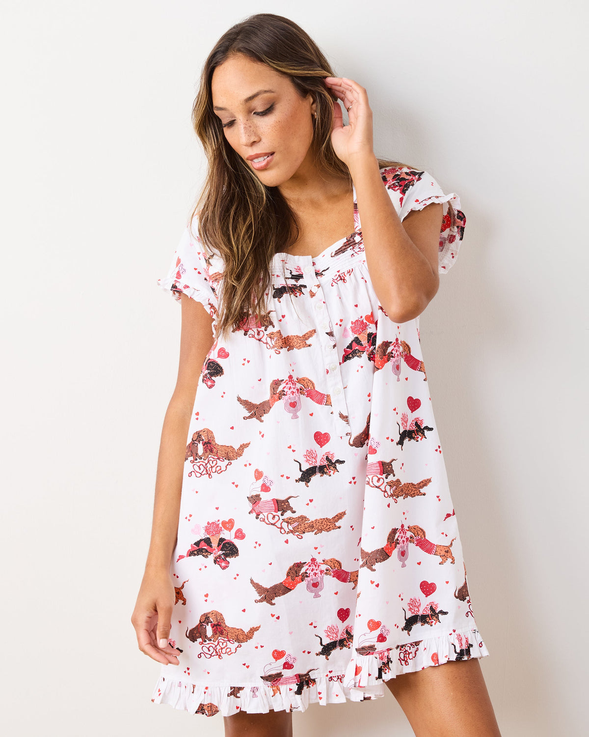 Dachshund Date - Pintuck Nightgown - Cloud